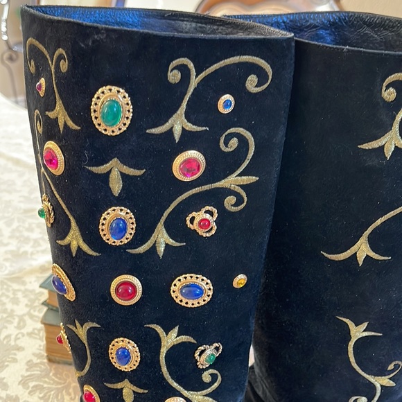 Zalo beaded & embroidered black suede tall boots - Picture 2 of 13